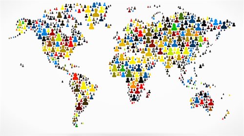 Map of the world created using silhouettes of people.